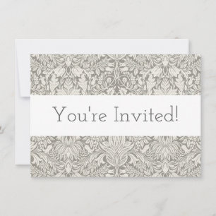 Invitación broche de encaje de damasco blanco elegante