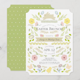 Invitación Broche Primavera Floral Bunny Foliage Green Easter