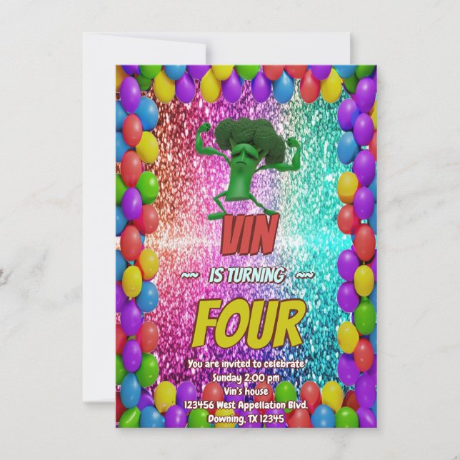 Invitación Brócoli Vegetariano Verde tema Ecológico (Anverso)