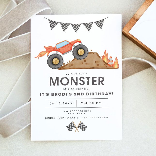 Invitación BRODI Red Monster Truck Boy Cumpleaños (Subido por el creador)