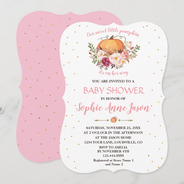 Invitación Bromeante pequeño calabaza Rubor Floral Baby Showe (Anverso / Reverso)