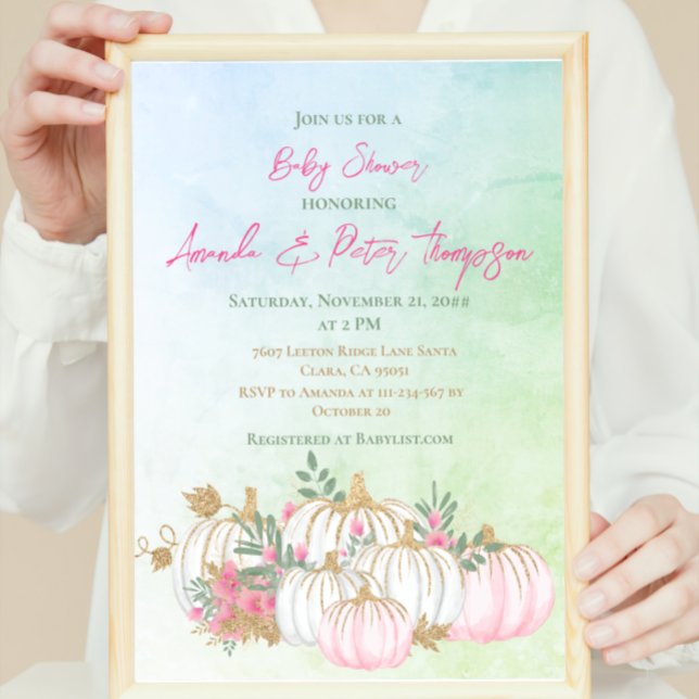 Invitación Brompkin de otoño Rubor Oro rosa Verde Baby Shower (Subido por el creador)