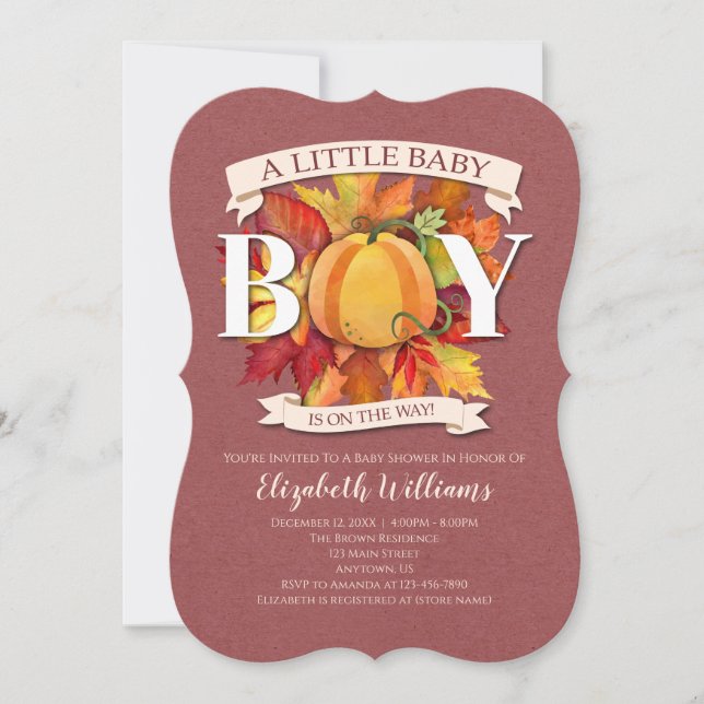 Invitación Brompkin Fall Autumn Boy Baby Shower (Anverso)