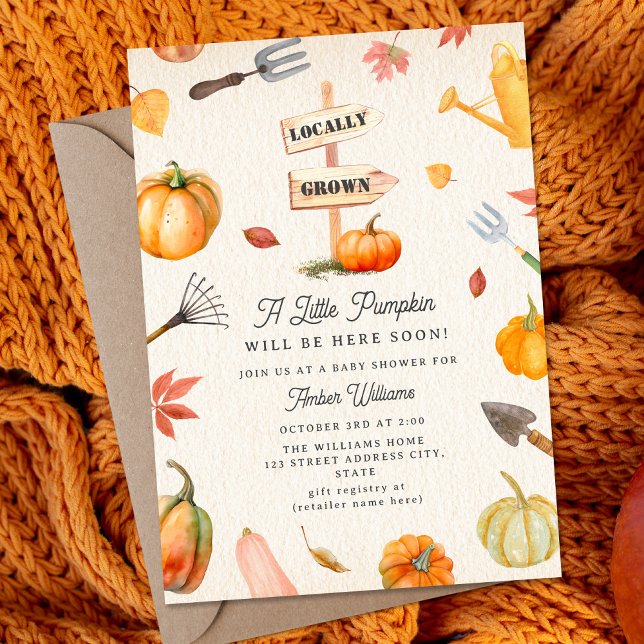 Invitación Brompkin Patch Neutral Fall Baby Shower (Subido por el creador)