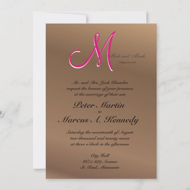 Invitación Bronce Cobre Nogal Roble Personalizable Oscuro (Reverso)