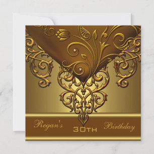 Invitación Bronce Dorado Antiguo Ornate Cumpleaños Elegante 3