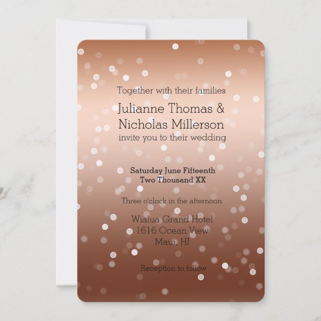 Invitación Bronce dorado de ensueño y Boda de Bokek blanco (Anverso)
