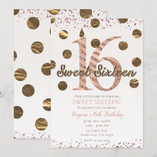Invitación Bronce Lunares Rosa Dorado Cumpleaños Dulces 16