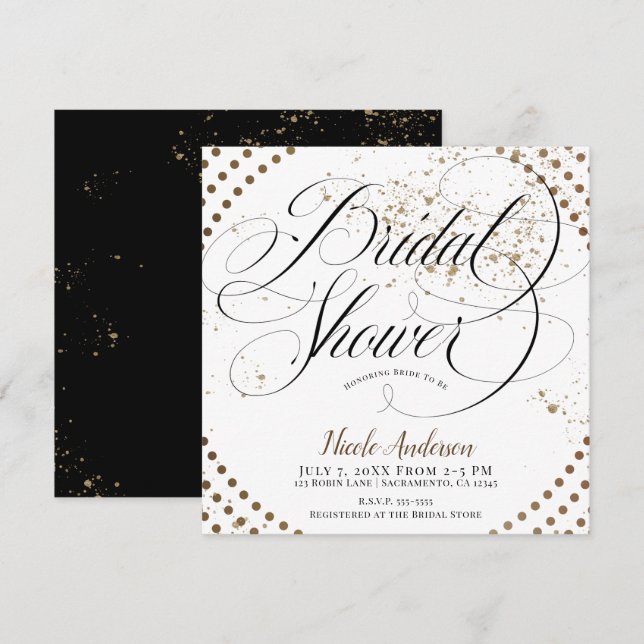 Invitación Bronce Negro Moderno Chic Despedida de Soltera (Anverso / Reverso)