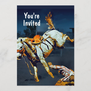 Invitación Bronco blanco y vaquero en Rodeo