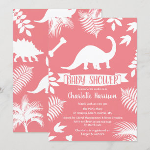 Invitación Brontosauro rosado Dinosaurio Baby Shower