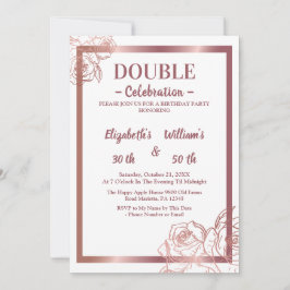 Invitación Bronze Adultos Doble Conjunta de cumpleaños gemelo