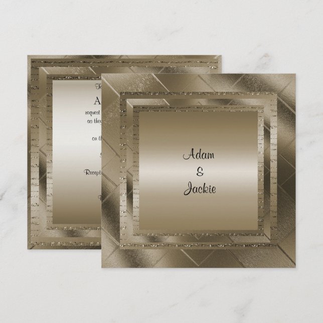 INVITACIÓN BRONZE SPARKLE LAYERED ELEGANT WEDDING (Anverso / Reverso)