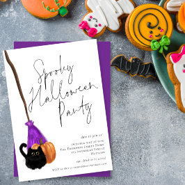 Invitación Broomstick de gatos de moda Festejó Halloween