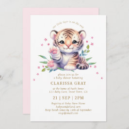 Invitación Brote de tigre animal: Rubor Pink Baby Shower