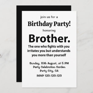 Invitación Brother Typography Birthday Party Brother