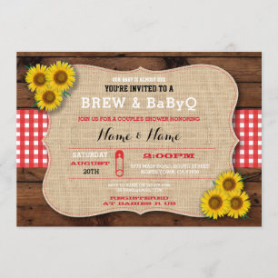 Invitación Brow & BABYQ Red Baby Shower Burlap Sunflower