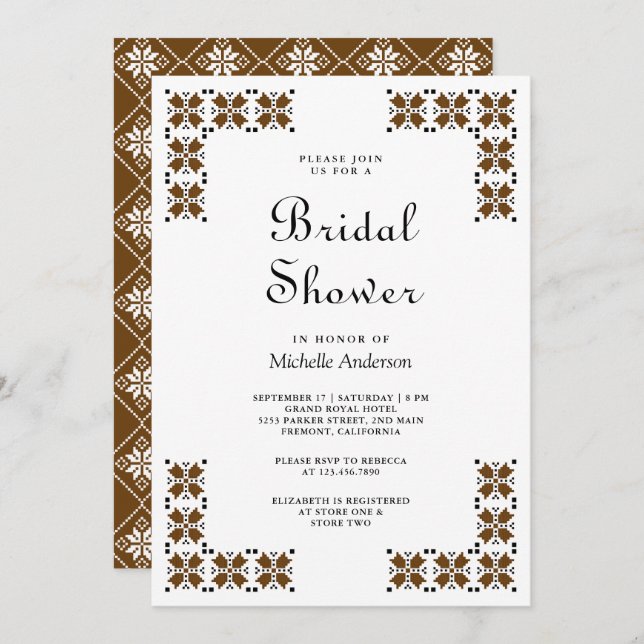 Invitación Brown and Black Ukrainian Embroidery Bridal Shower (Anverso / Reverso)