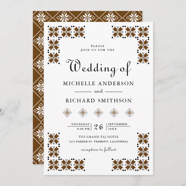 Invitación Brown and Black Ukrainian Embroidery Wedding (Anverso / Reverso)