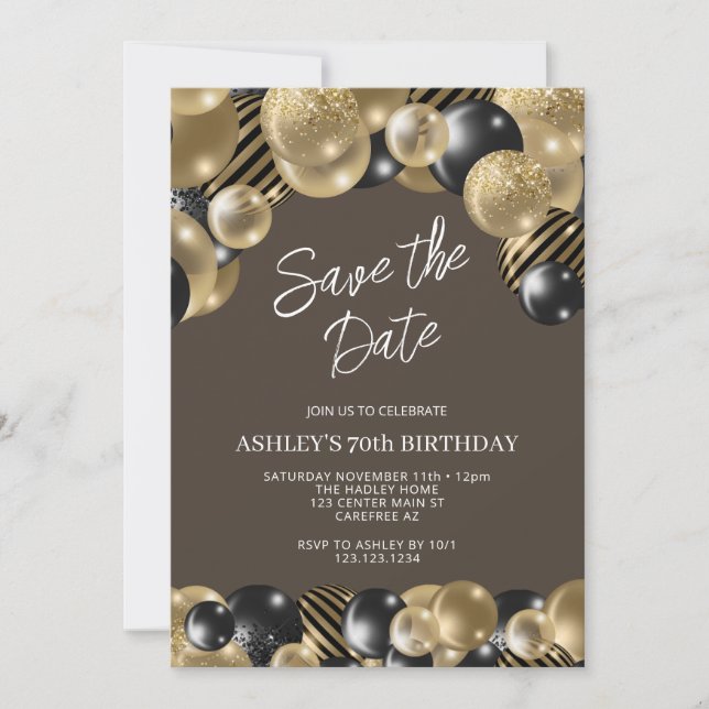 Invitación Brown and Gold 70th Birthday (Anverso)