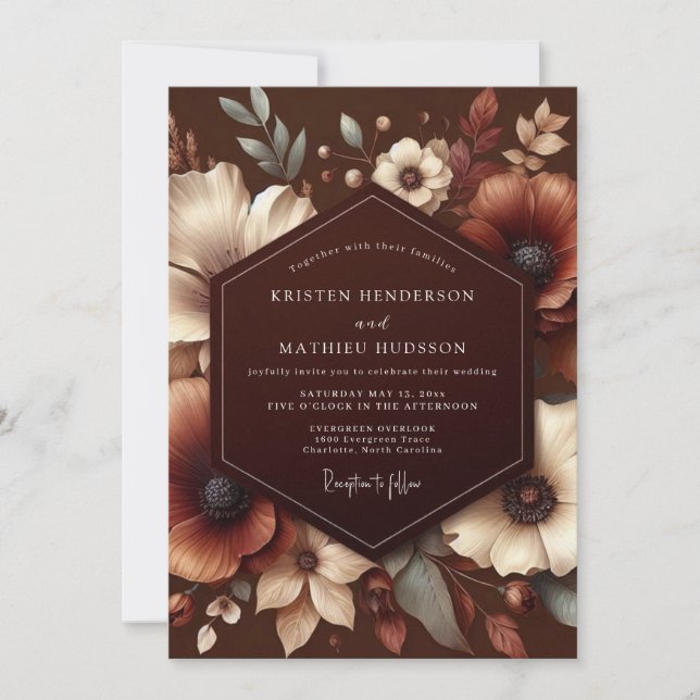 Invitación Brown Autumn Bloom Wedding (Anverso)