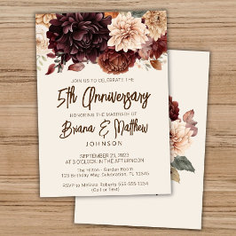 Invitación Brown Beige Ivory Floral 5º aniversario Boda