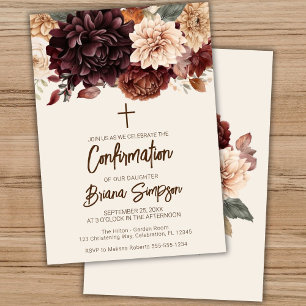 Invitación Brown Beige Ivory Flowers Confirmación Floral