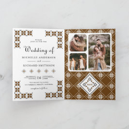 Invitación Brown Black Ukrainian Embroidery QR Code Wedding