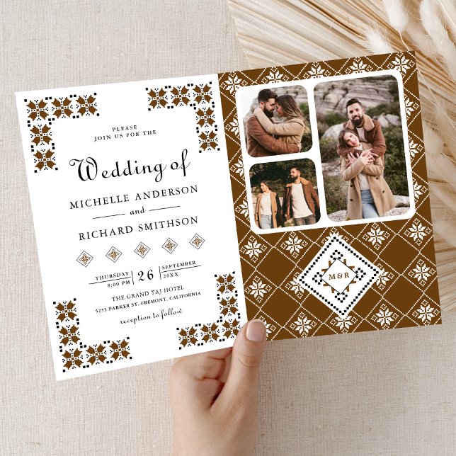Invitación Brown Black Ukrainian Embroidery QR Code Wedding (Subido por el creador)