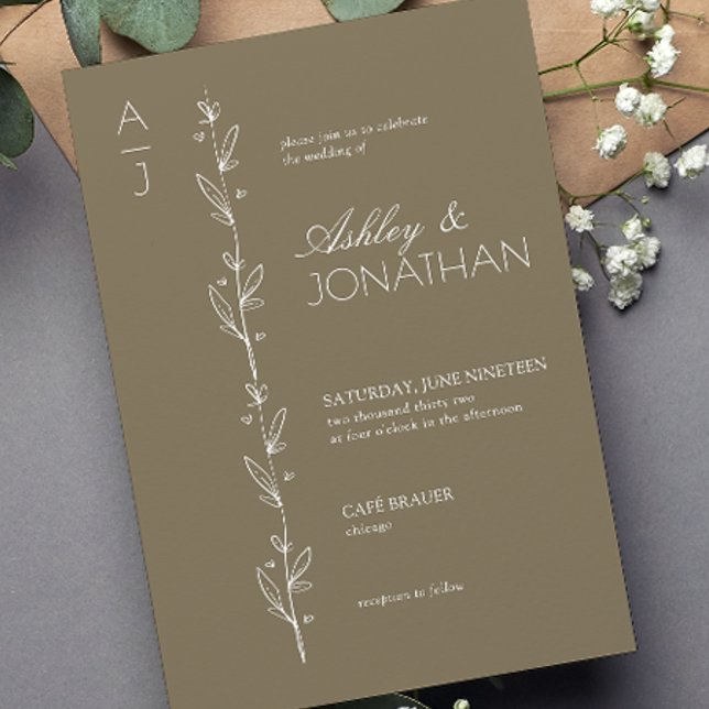 Invitación Brown, Boda del divisor botánico moderno (Subido por el creador)