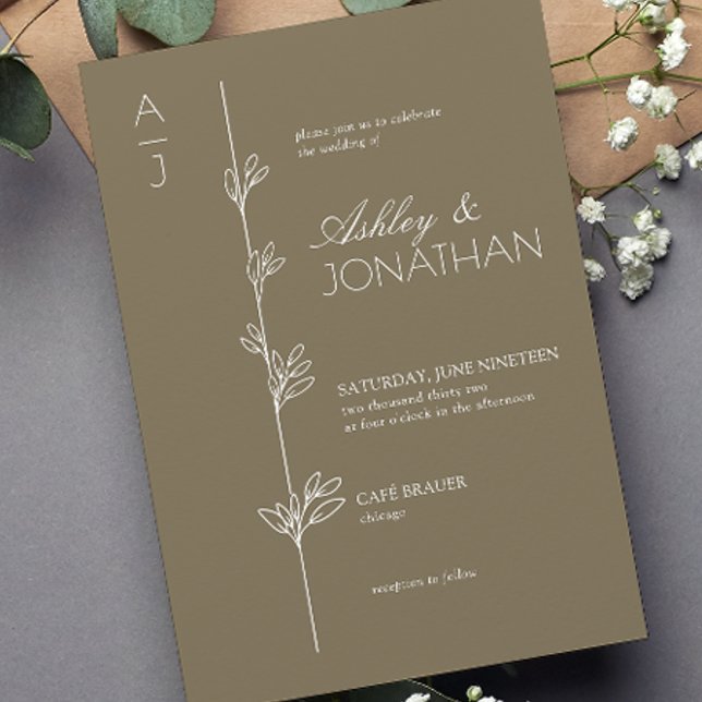 Invitación Brown, Boda del divisor botánico moderno (Subido por el creador)