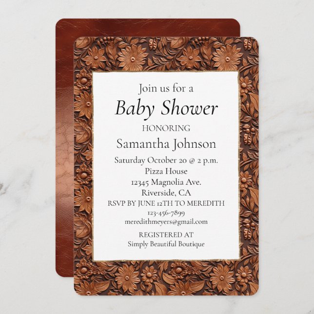 Invitación Brown Boho Floral (Anverso / Reverso)