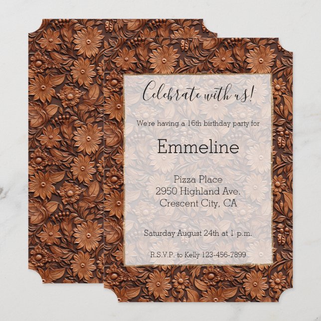 Invitación Brown Boho Floral (Anverso / Reverso)