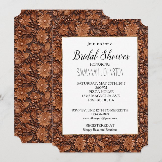 Invitación Brown Boho Floral (Anverso / Reverso)
