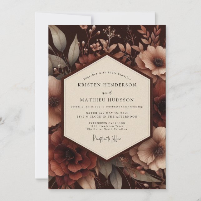 Invitación Brown Botanical Moody Wedding (Anverso)