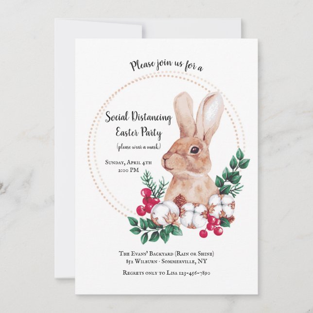 Invitación Brown Bunny Social Distancing Easter Fiesta (Anverso)