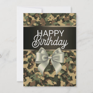 Invitación Brown Camo & Bow Happy Birday Card