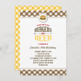 Invitación Brown Checks Burgers & Beer Summer Birthday Party