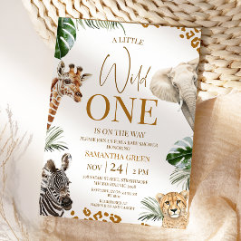 Invitación Brown Cheetah Safari Wild One Baby Shower