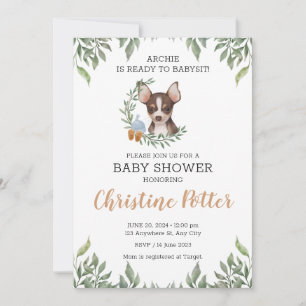 Invitación Brown Chihuahua Dog Boy Boho Greenery Baby Shower