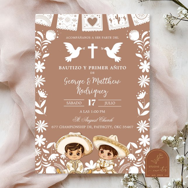 Invitación Brown Cielito Lindo Boy Twins Baptism and Birthday (Subido por el creador)