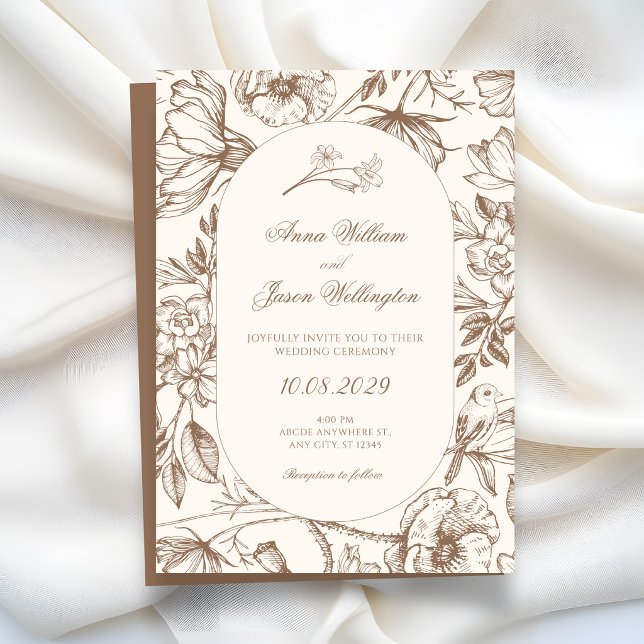 Invitación Brown Classic artistic floral wedding (Subido por el creador)