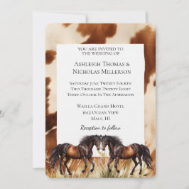 Invitación Brown Cream Cowhide Horses Wedding