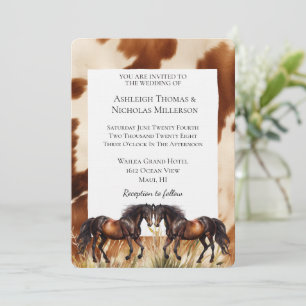 Invitación Brown Cream Cowhide Horses Wedding
