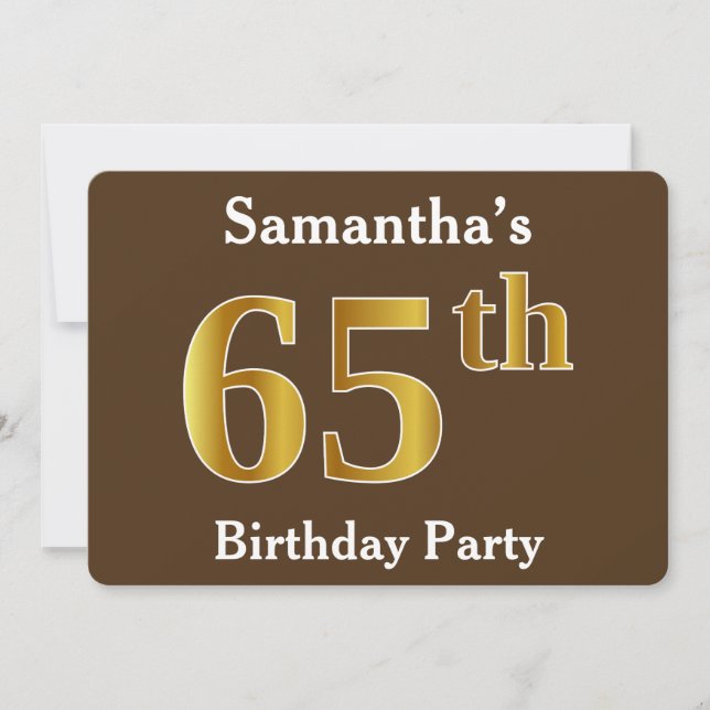 Invitación Brown, Cumpleaños 65 Falso Oro; Nombre Personaliza (Anverso)