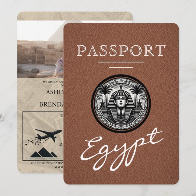 Invitación Brown Egypt Passport Wedding Invitation (Anverso / Reverso)