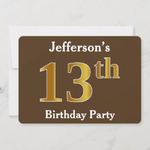 Invitación Brown, Faux Gold 13th Birthday Party; Nombre perso