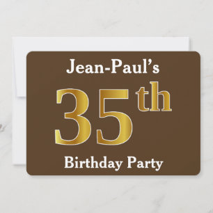 Invitación Brown, Faux Gold 35th Birthday Party; Nombre perso