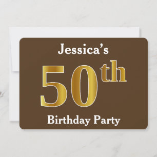 Invitación Brown, Faux Gold 50th Birthday Party; Nombre perso