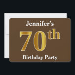 Invitación Brown, Faux Gold 70th Birthday Party; Nombre perso<br><div class="desc">Este diseño de invitación presenta el número ordinal "70" con un aspecto falso dorado. También tiene un nombre personalizado y un fondo de color marrón. Los detalles del evento en la parte posterior se pueden personalizar. Podría ser usado para invitar a la gente a la fiesta de cumpleaños setenta de...</div>